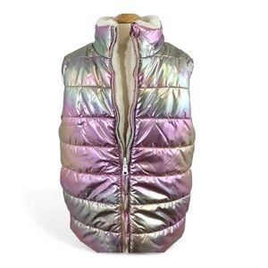 Epic Threads Girls Unicorn Iridescent Puffer Vest Faux Fur Lined Size 7